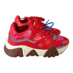 Versace Men's Tropical Jungle Print Squalo Chunky Soles Sneakers Red 38-M5 /W8